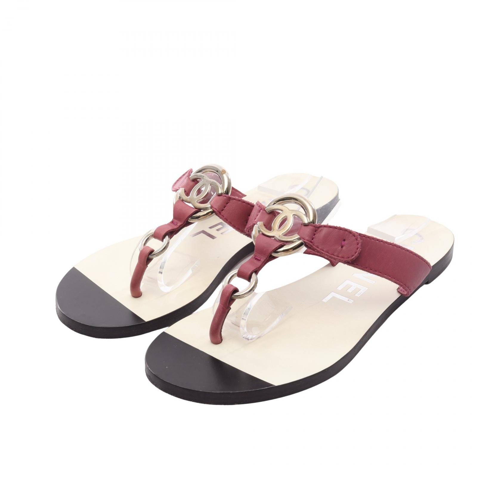 シャネル CHANEL ココマーク サンダル 靴 レザー レディース ホワイト系 / ピンク系 【中古】