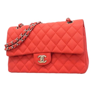 ★最終価格★SALE【6hb1356】シャネル ショルダーバッグ マトラッセ Wフラップ Wチェーン キャビアスキン レッド シルバー金具【中古】レディース