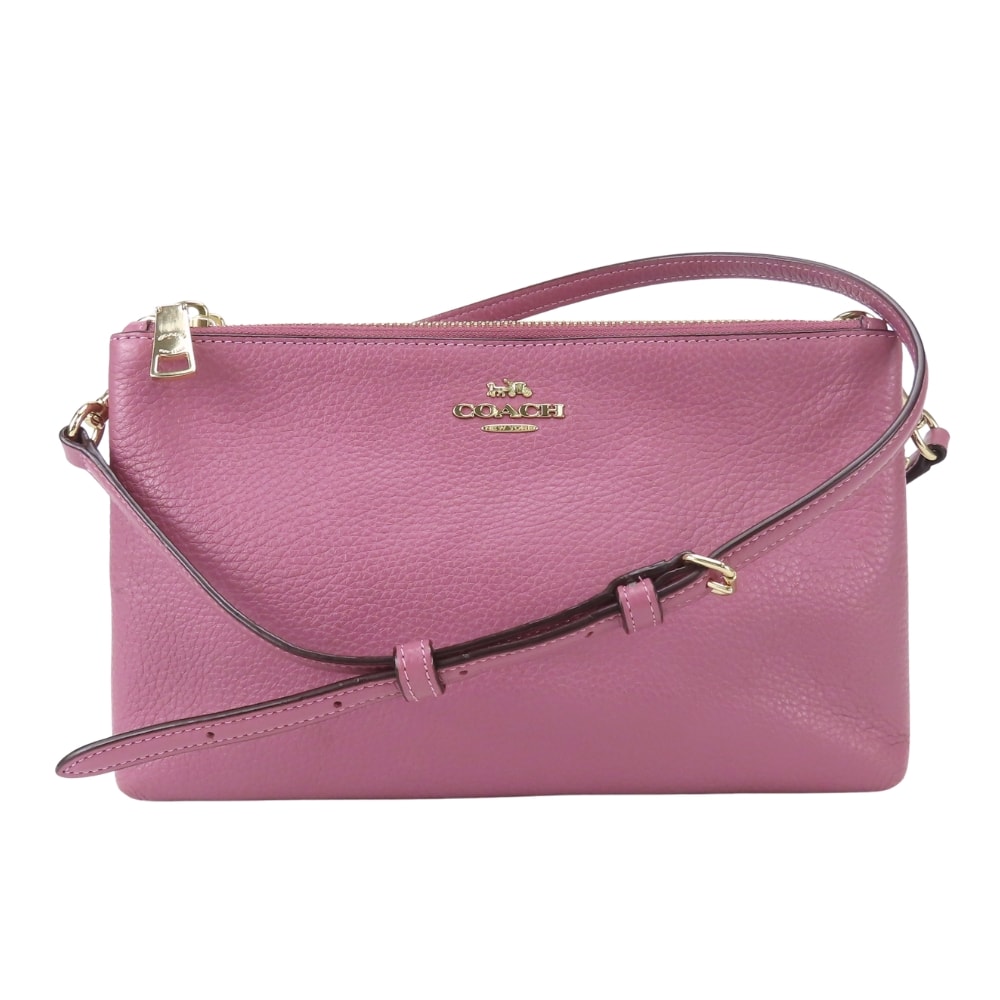 【中古】 コーチ ショルダーバッグ ダブルファスナー F34265 レザー くすみピンク パープル系 斜め掛け シンプル カジュアル 普段使い レディース 女性 COACH