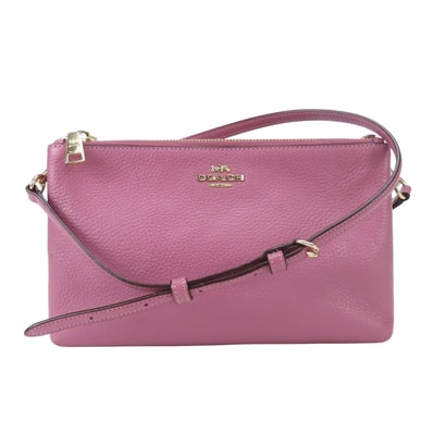【中古】 コーチ ショルダーバッグ ダブルファスナー F34265 レザー くすみピンク パープル系 斜め掛け シンプル カジュアル 普段使い レディース 女性 COACH