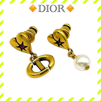 Dior Lucky Charms Earrings Metal with a Resin Pearl and Crystals "Antique Gold/White/Pink"