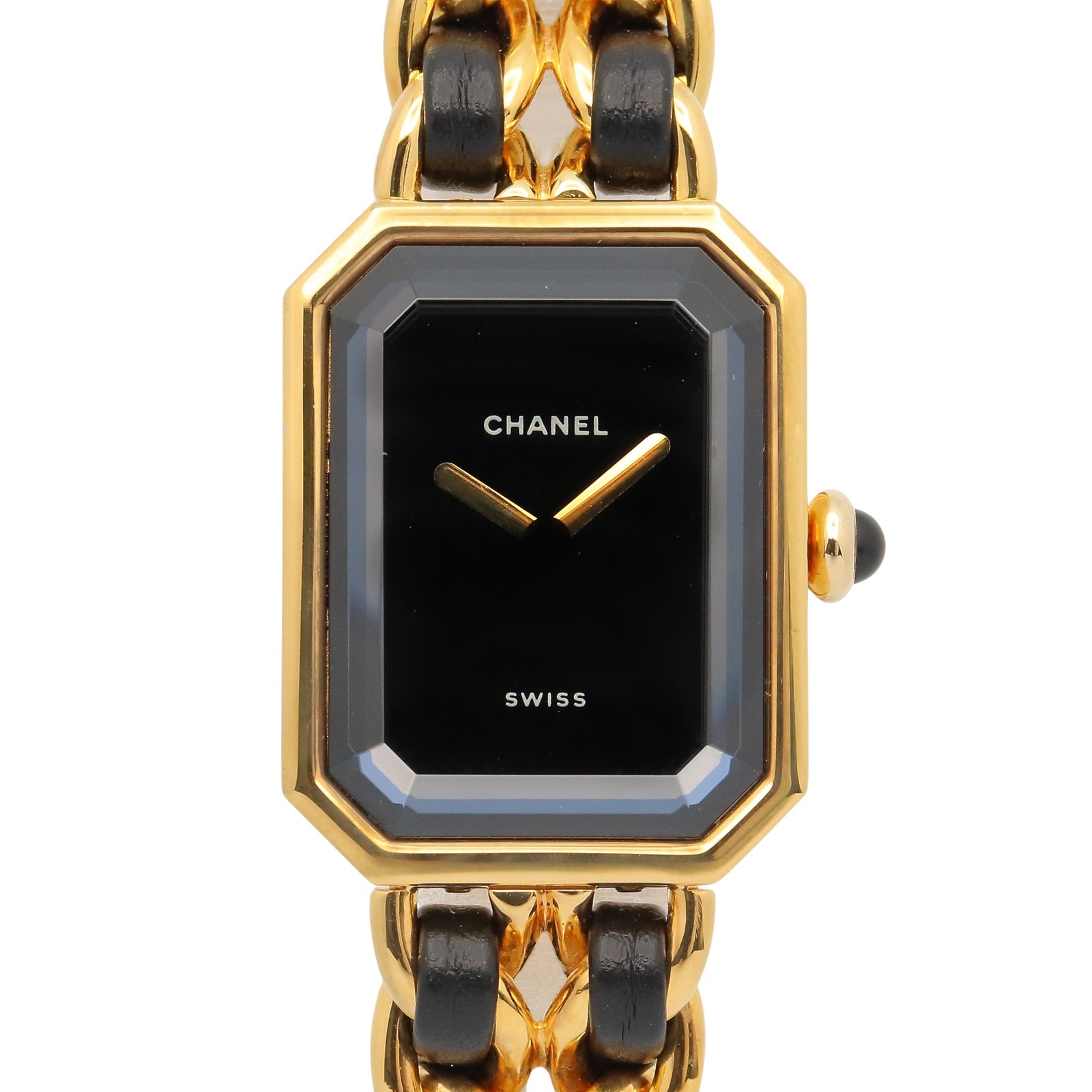 샤넬 CHANEL 프리미어 L 시계 GP (금도금) 가죽 여성용 블랙 H0001 [중고]