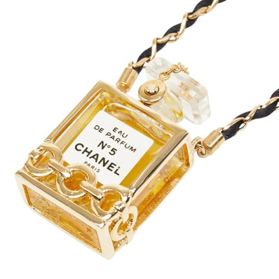 シャネル No.5 パフュームボトル 香水 ネックレス ゴールド ブラック メッキ ファブリック レディース CHANEL 【中古】