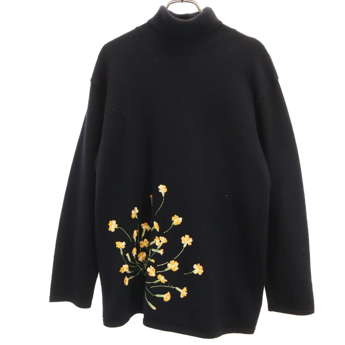 KENZO ケンゾー 90s 日本製 オールド 花刺繍 長袖 タートルネック セーター 2 ブラック ニット