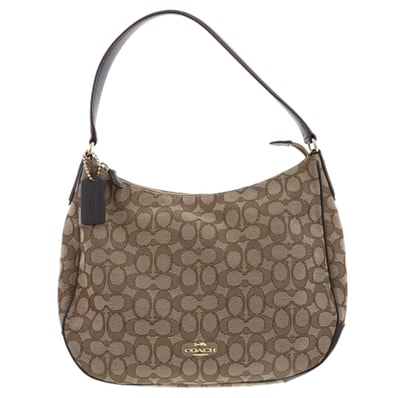 COACH コーチ ワンショルダーバッグ シグネチャージップホーボー ショルダーバッグ F29959 キャンバス レザー ブラウン ブラック レディース【中古】