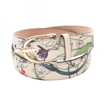 グッチ GUCCI フローラ ベルト 衣料品 レザー レディース アイボリー系 / グリーン系 309906 【中古】