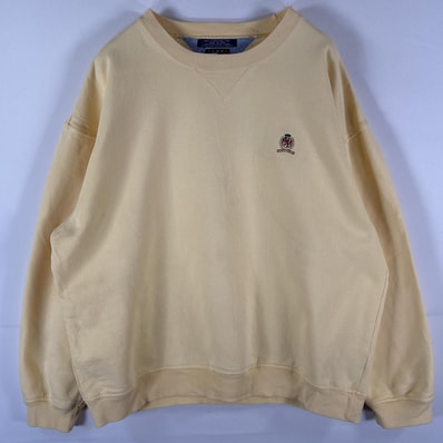古着 90's/90年代 トミーヒルフィガー TOMMY HILFIGER スウェット トレーナー 旧ロゴ 大きいサイズ ワンポイントロゴ XL イエロー系 メンズ