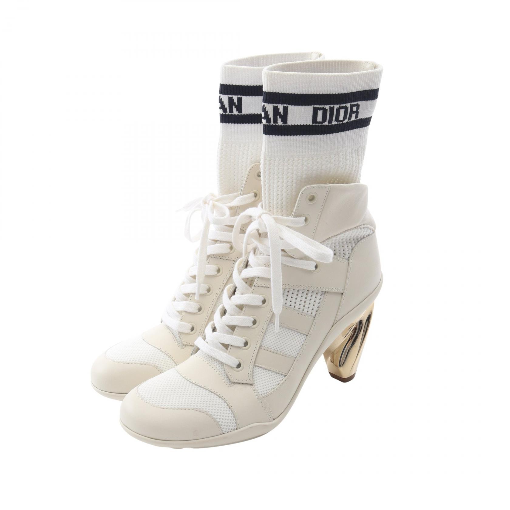 ディオール Dior D-ZENITH ソックス ブーツ 靴 レザー ファブリック レディース ホワイト系 / ベージュ系 【中古】