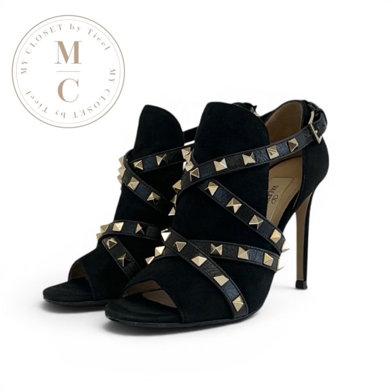 ヴァレンティノ VALENTINO ブーツ ショートブーツ 靴 シューズ スエード ブラック ゴールド ブーティ ロックスタッズ