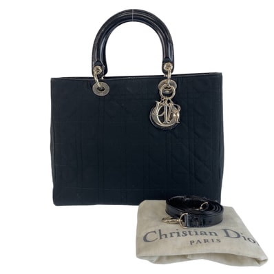 Dior ディオール ヴィンテージ カナージュ レディディオール ブラック キャンバス パテントレザー/ ハンドバッグ ショルダーバッグ 1-0294270 【中古】