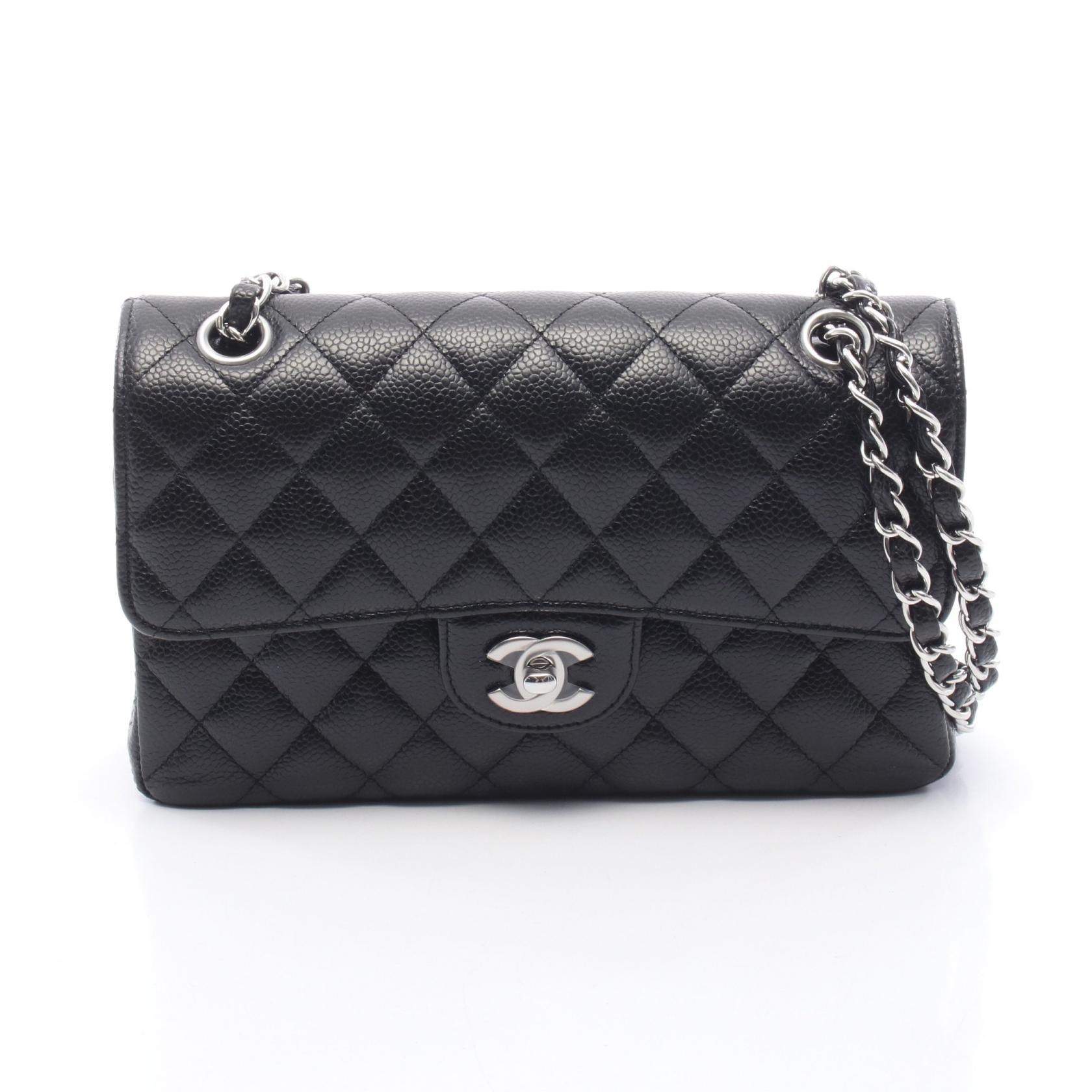 シャネル CHANEL マトラッセ Wフラップ ショルダーバッグ バッグ キャビアスキン(グレインドカーフ) レディース ブラック系 A01113 【中古】