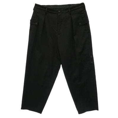 Yohji Yamamoto POUR HOMME ヨウジヤマモトプールオム 24AW H0-P46-100 ウール ギャバジン サイドストラップ ワイド パンツ ブラック系 2【中古】