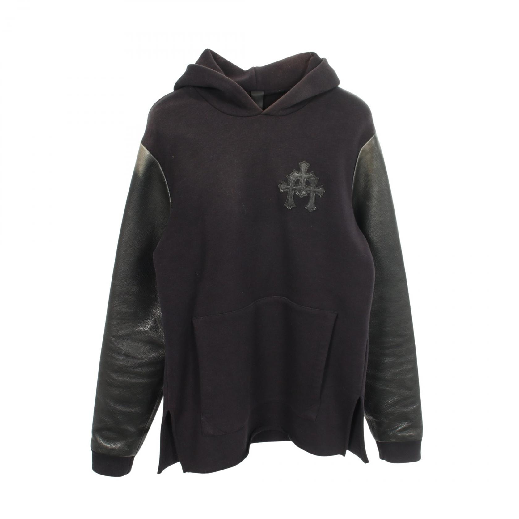 Chrome Hearts Cemetery Cross Patch Leather Sleeve Hoodie "Black"
