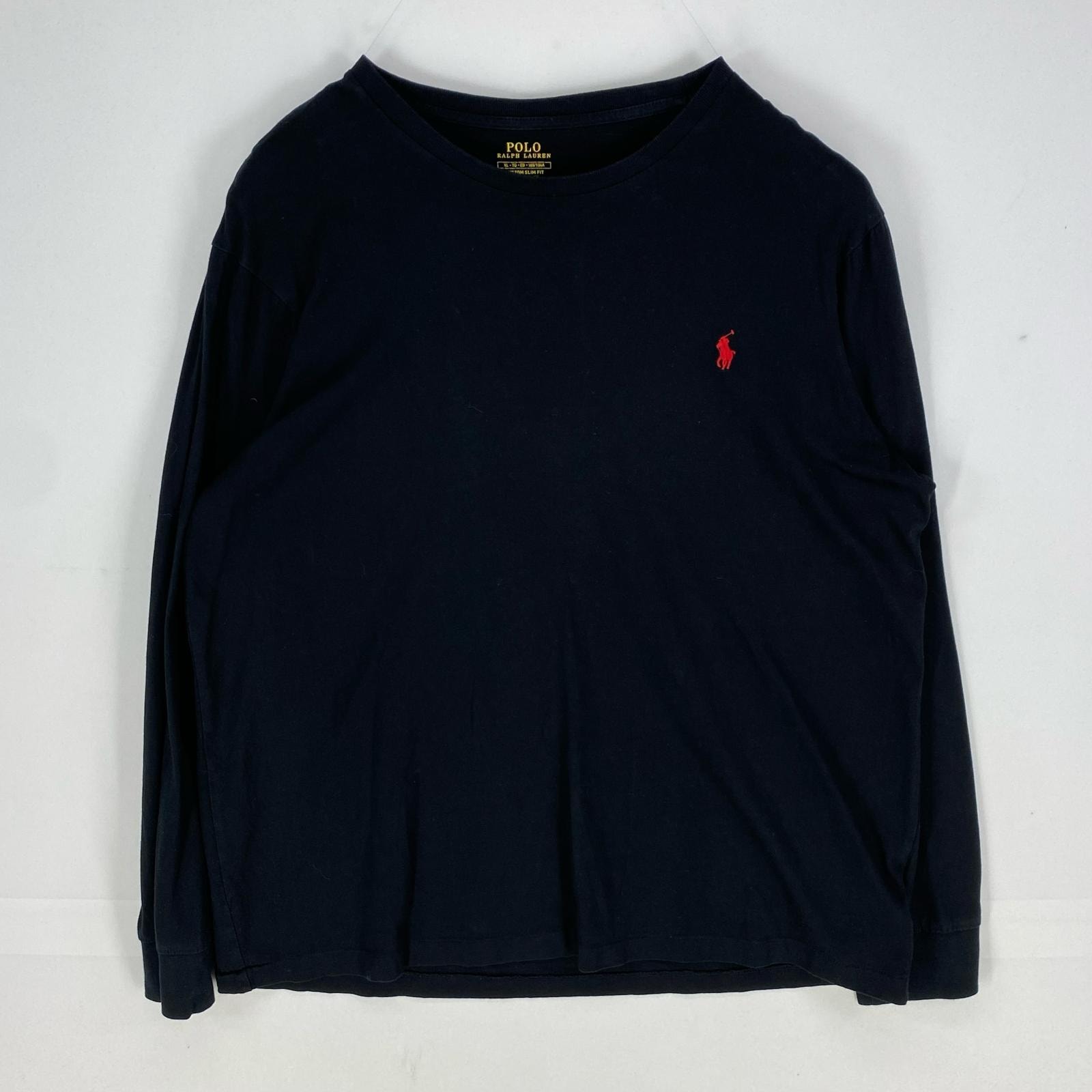 古着 ポロ・ラルフローレン POLO RALPH LAUREN 長袖Tシャツ ワンポイント クルーネック ロンT XL ブラック系 メンズ