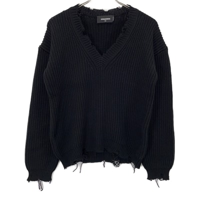 ディースクエアード S75HA0932 20年 ブラック バッグロゴ クラッシュ加工Vネックニット XS