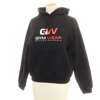 【中古】バレンシアガ BALENCIAGA コットン スウェット プルオーバー パーカー ブラック【サイズM】【レディース】
