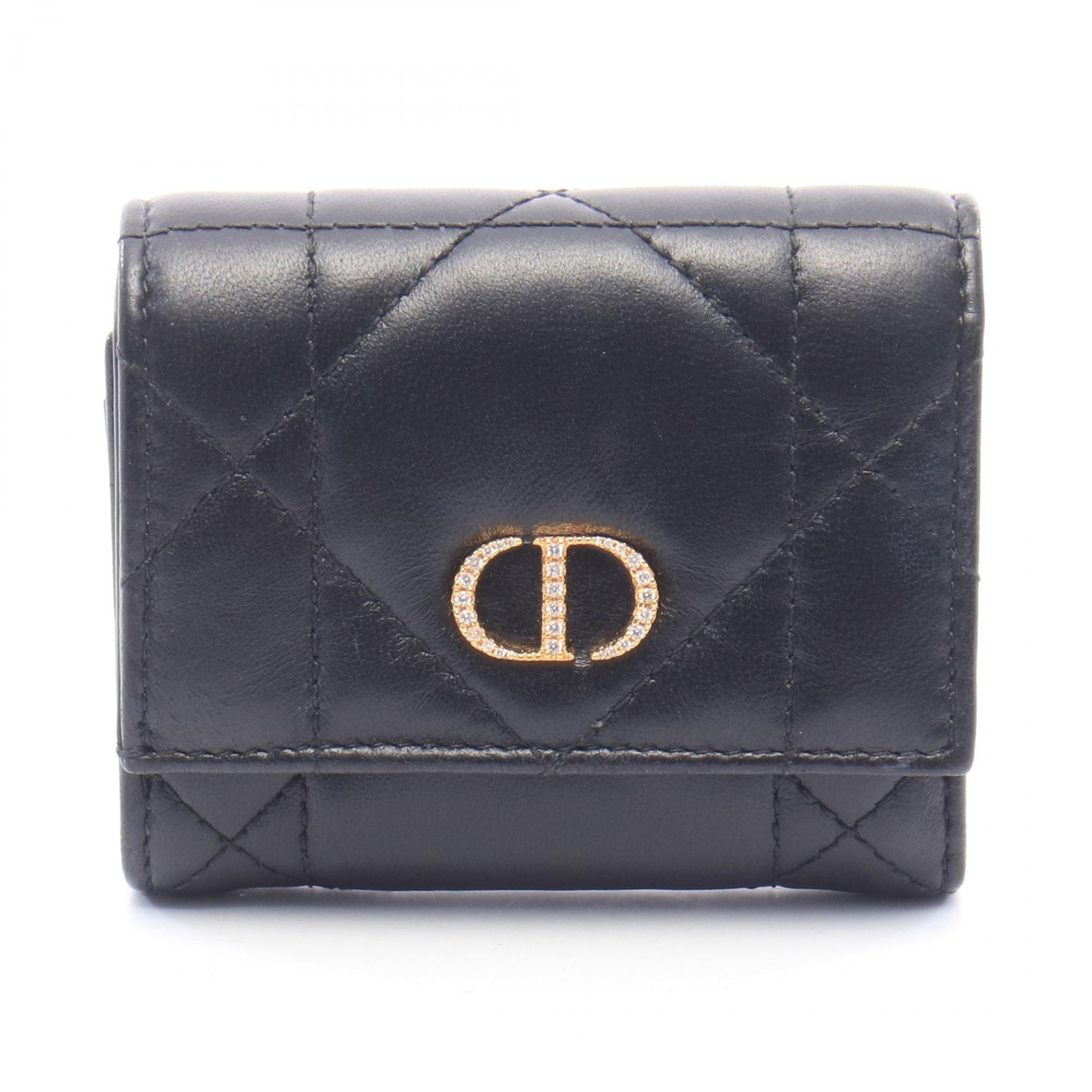 ディオール Dior Dior Caro Hibiscus クリスタル ウォレット 二つ折り財布 財布 ラムスキン(羊革) レディース ブラック系 S4207UHNN_M900 【中古】