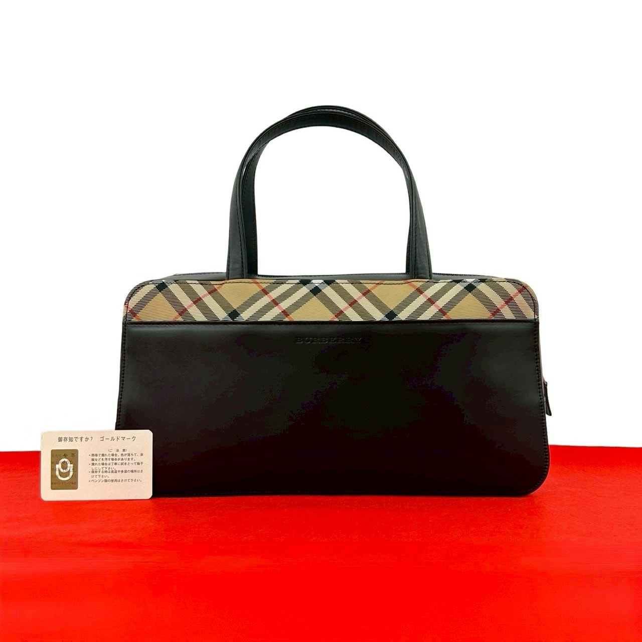 BURBERRY バーバリー ロゴ ノバチェック 柄 レザー キャンバス ハンドバッグ ブラック
 74803