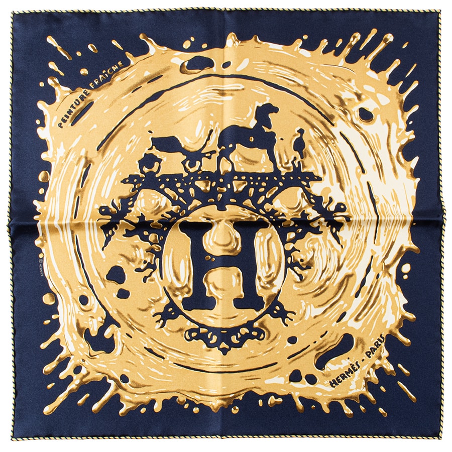 【未使用】HERMES エルメス スカーフ カレ45 ガヴロッシュ Peinture Fraiche ペンキ塗りたて 892685S 06 シルク ブルー【中古】