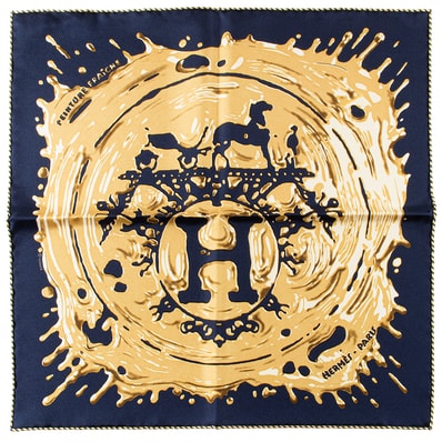 【未使用】HERMES エルメス スカーフ カレ45 ガヴロッシュ Peinture Fraiche ペンキ塗りたて 892685S 06 シルク ブルー【中古】