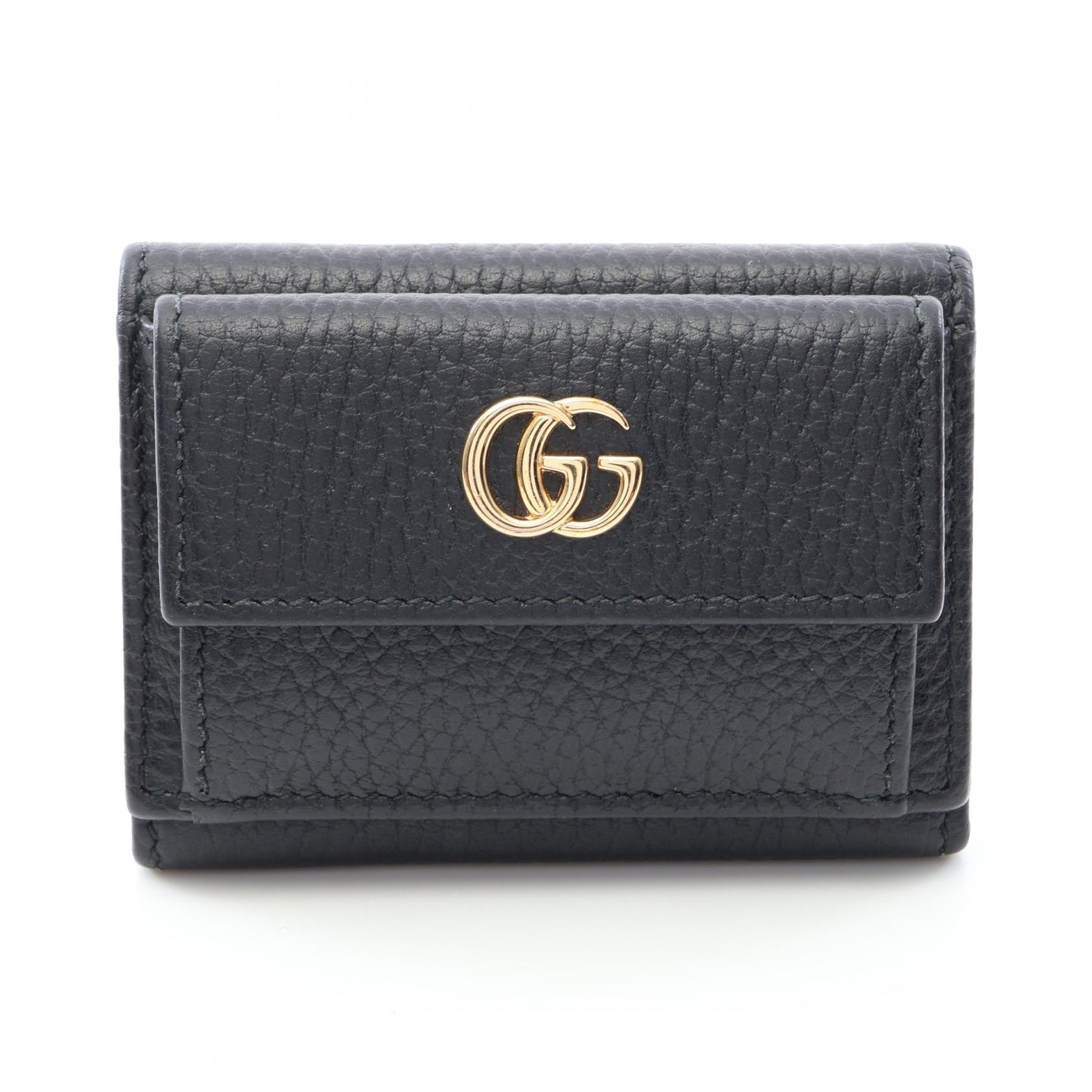 グッチ GUCCI プチ マーモント 三つ折り財布 財布 レザー レディース ブラック系 523277 【中古】