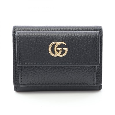 グッチ GUCCI プチ マーモント 三つ折り財布 財布 レザー レディース ブラック系 523277 【中古】