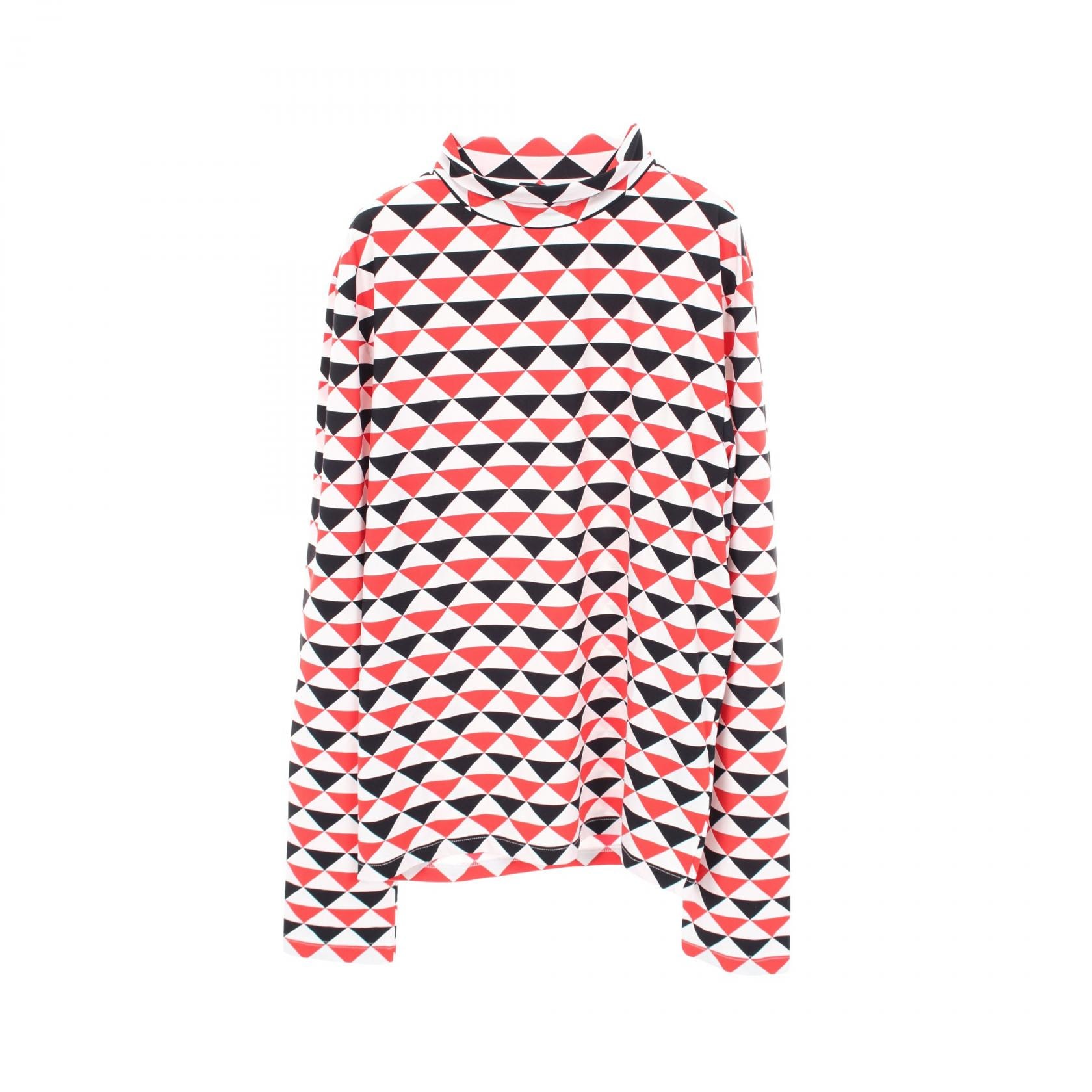 プラダ PRADA ジオメトリック ストレッチ カットソー 衣料品 トップス ナイロン メンズ ホワイト系 / ブラック系 / レッド系 UJL188 【中古】