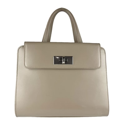 バレンシアガ BALENCIAGA ハンドバッグ ショルダーバッグ マネー スモール トートバッグ レザー グレージュ シルバー レディース【中古】 z9137