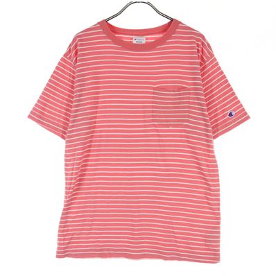 Champion チャンピオン ボーダー柄 半袖 Tシャツ M ピンク