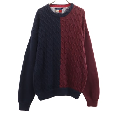 TOMMY HILFIGER トミーヒルフィガー 90s オールド フラッグタグ 長袖 ケーブル ニット L ネイビー セーター