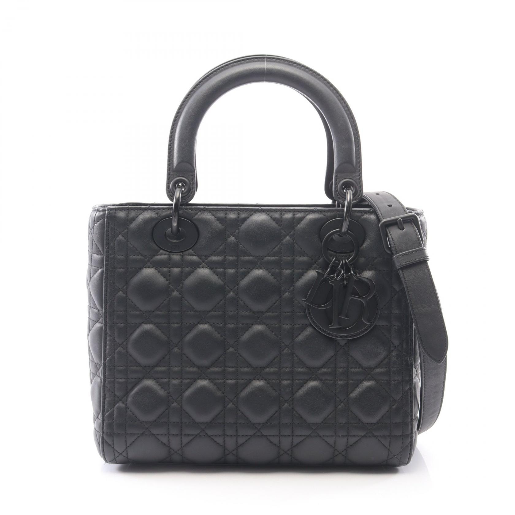 ディオール Dior LADY DIOR レディディオール カナージュ 2WAY ハンドバッグ バッグ レザー レディース ブラック系 M0565SLOI 【中古】