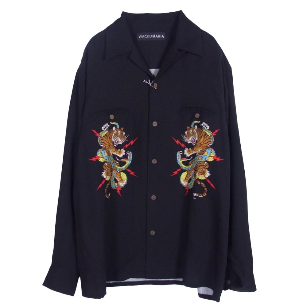 WACKO MARIA ワコマリア 長袖シャツ 25AW 25FW-WMS-HI05 × TIM LEHI HAWAIIAN SHIRT L/S ティムリーハイ ハワイアン 長袖 ロングスリーブ 開襟 オープンカラー シャツ ブラック系 M【極上美品】【中古】