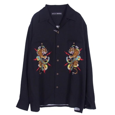 WACKO MARIA ワコマリア 長袖シャツ 25AW 25FW-WMS-HI05 × TIM LEHI HAWAIIAN SHIRT L/S ティムリーハイ ハワイアン 長袖 ロングスリーブ 開襟 オープンカラー シャツ ブラック系 M【極上美品】【中古】