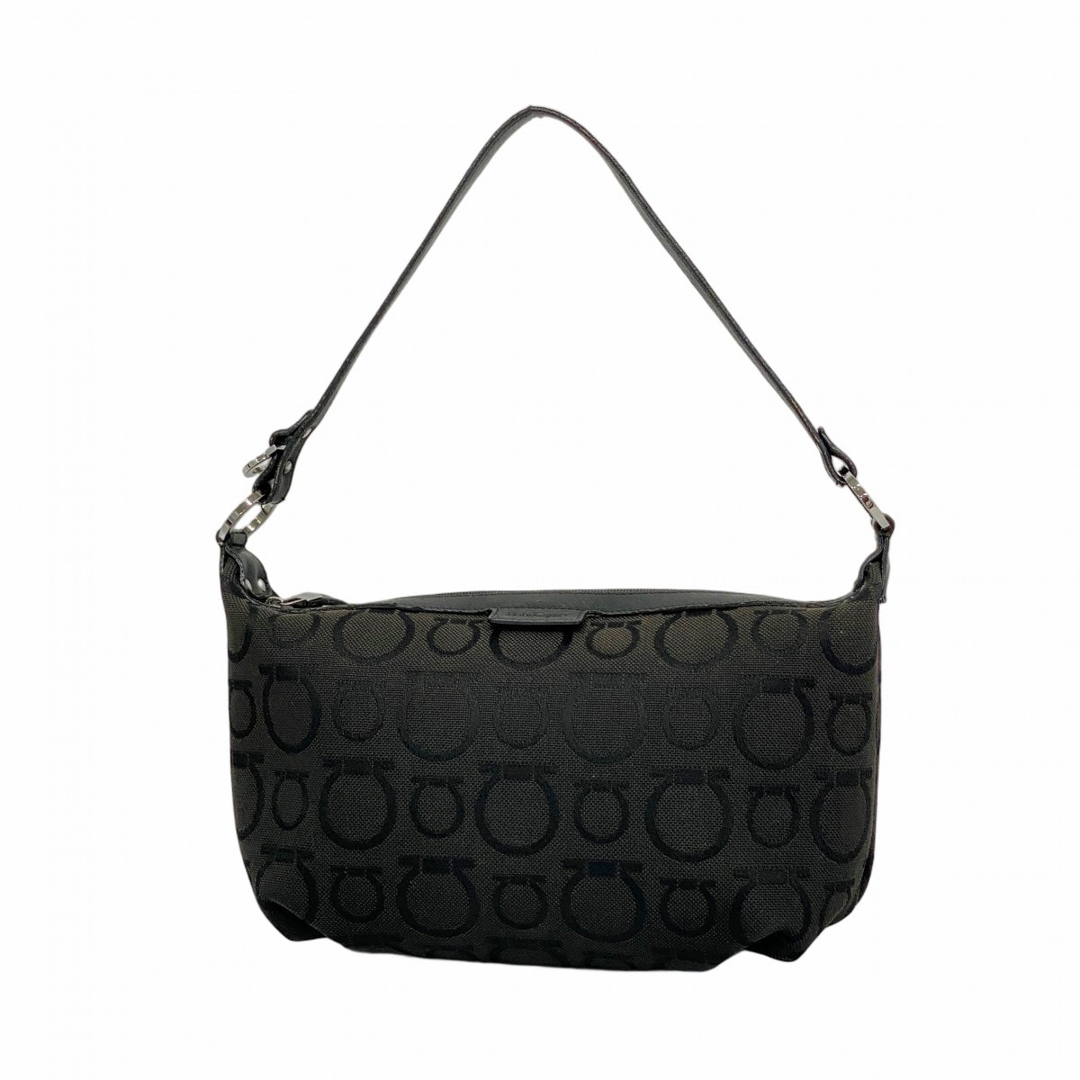 【6dc3496】サルヴァトーレフェラガモ ポーチ ガンチーニ キャンバス ブラック シルバー金具【中古】レディース