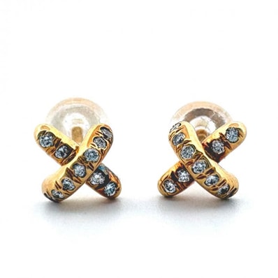 ティファニー K18YG ダイヤモンド クロスステッチ ピアス 750 ゴールド TIFFANY&Co. 正規品【鑑定済み】