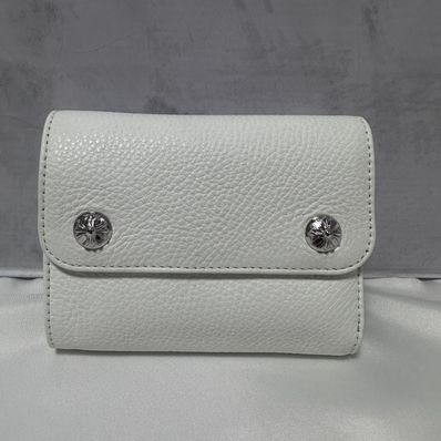 Chrome Hearts Wave Mini Cross Ball Button Leather Wallet "White/Silver"