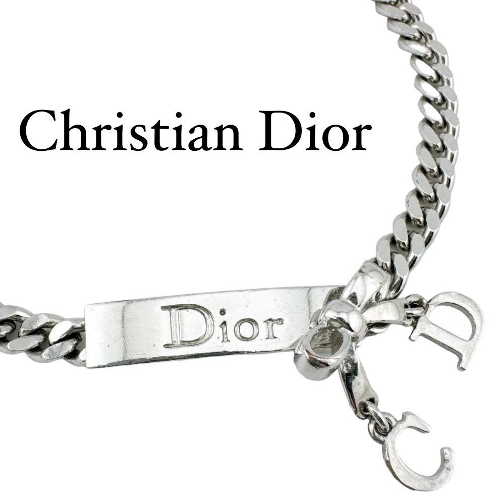 美品✨レア✨クリスチャンディオール ロゴ リボン ブレスレット シルバー