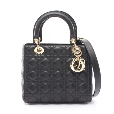 ディオール Dior LADY DIOR レディディオール カナージュ 2WAY ハンドバッグ バッグ ラムスキン(羊革) レディース ブラック系 【中古】