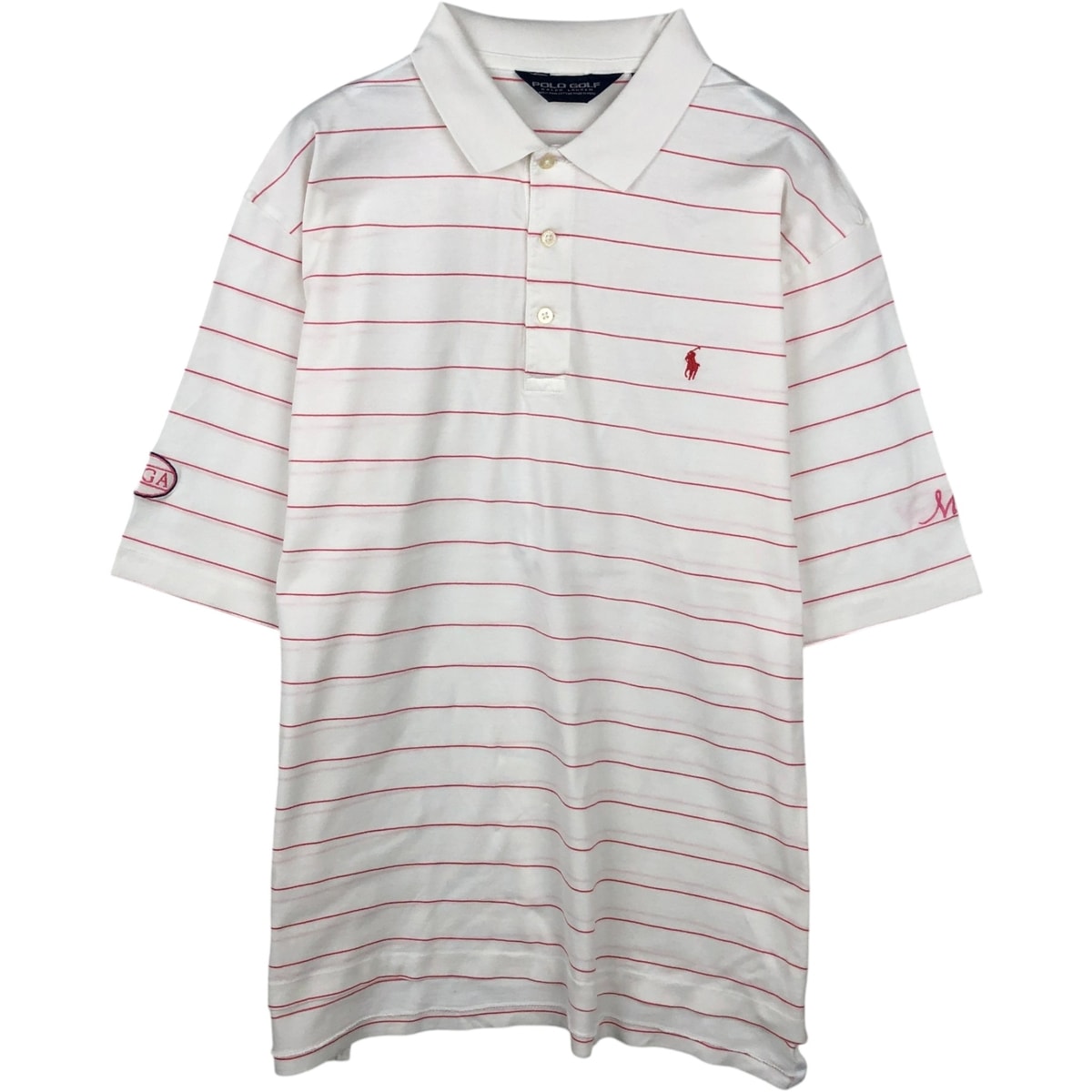 古着 ラルフローレン Ralph Lauren POLO GOLF ポロゴルフ ボーダー柄 半袖 ボーダー ポロシャツ メンズL相当/eaa643570