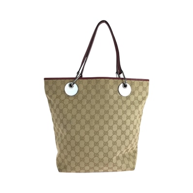 美品 GUCCI グッチ ベージュ レッド シルバー金具 GGキャンバス トートバッグ ハンドバッグ 506100 【中古】