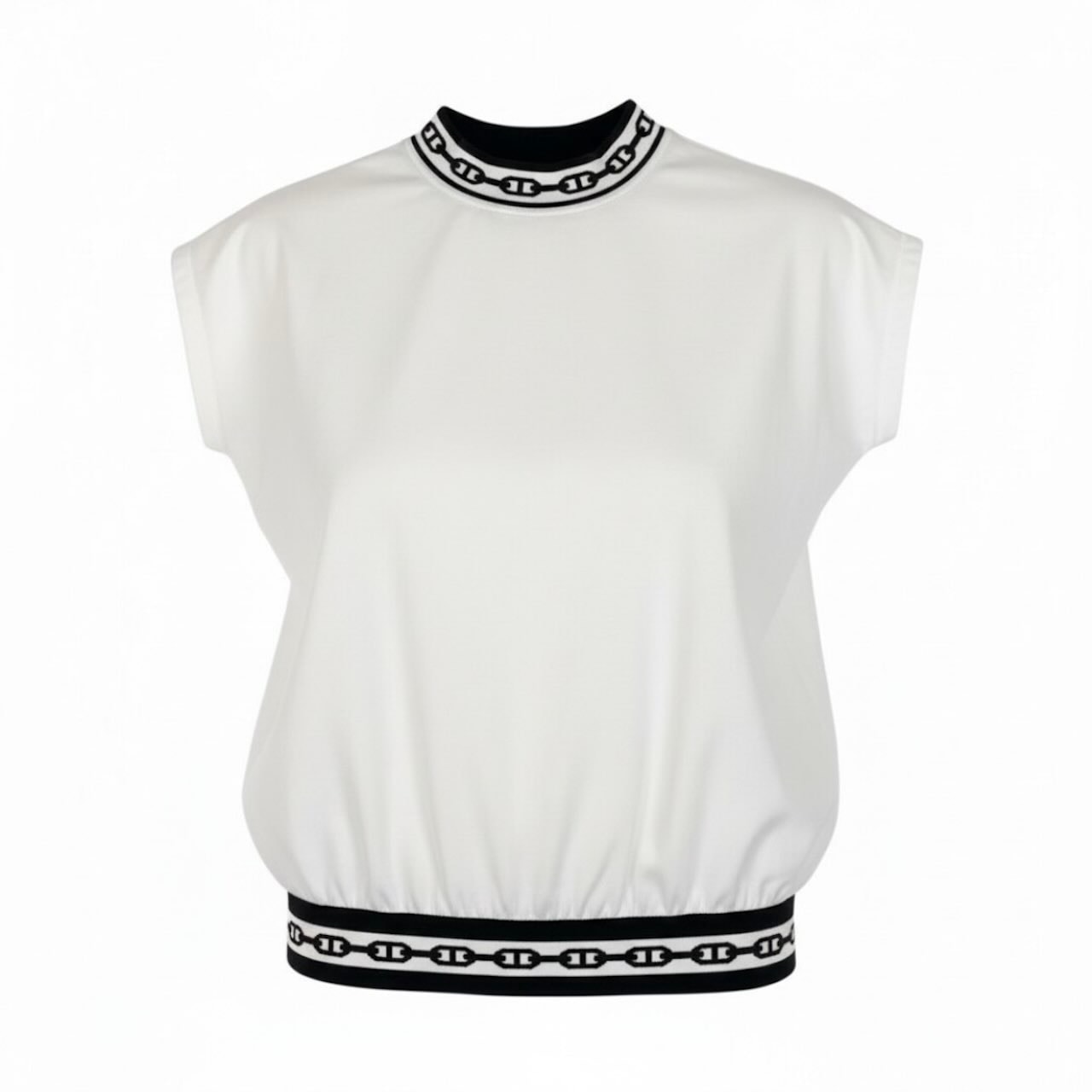 HERMES エルメス シェーヌダンクル リブニット 半袖カットソー ホワイト コットン ナイロン/ ポリウレタン/ 半袖Tシャツ A3-00111 【中古】