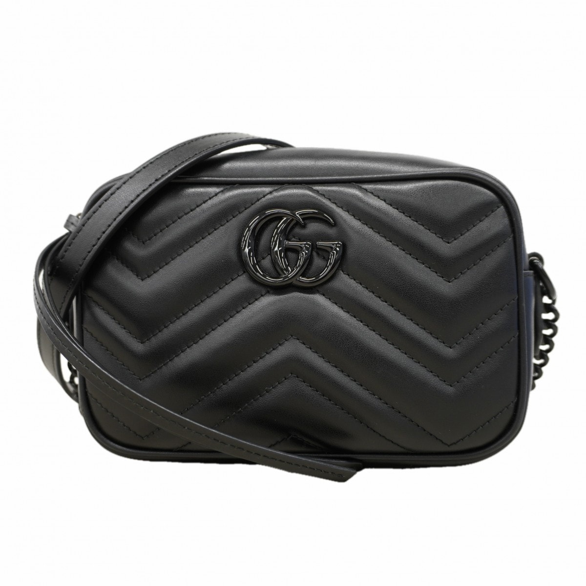【6ed4455】グッチ ショルダーバッグ GGマーモント 634936 レザー ブラック シルバー金具【中古】レディース