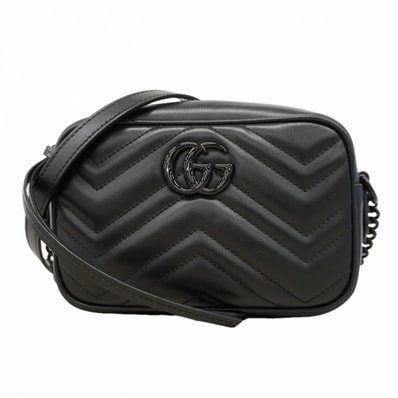 【6ed4455】グッチ ショルダーバッグ GGマーモント 634936 レザー ブラック シルバー金具【中古】レディース