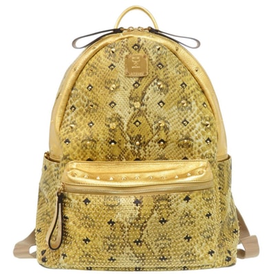 エム・シー・エム スタッズ 型押しレザー ゴールド リ