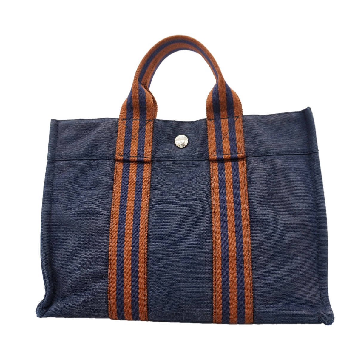 ★SALE【6ka0219】エルメス トートバッグ フールトゥPM キャンバス ネイビー ブラウン シルバー金具【中古】メンズ レディース ユニセックス