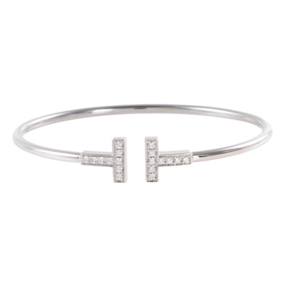 TIFFANY&Co. ティファニー ティファニーT ダイヤモンド ワイヤー ブレスレット バングル K18WG ダイヤモンド シルバー【中古】