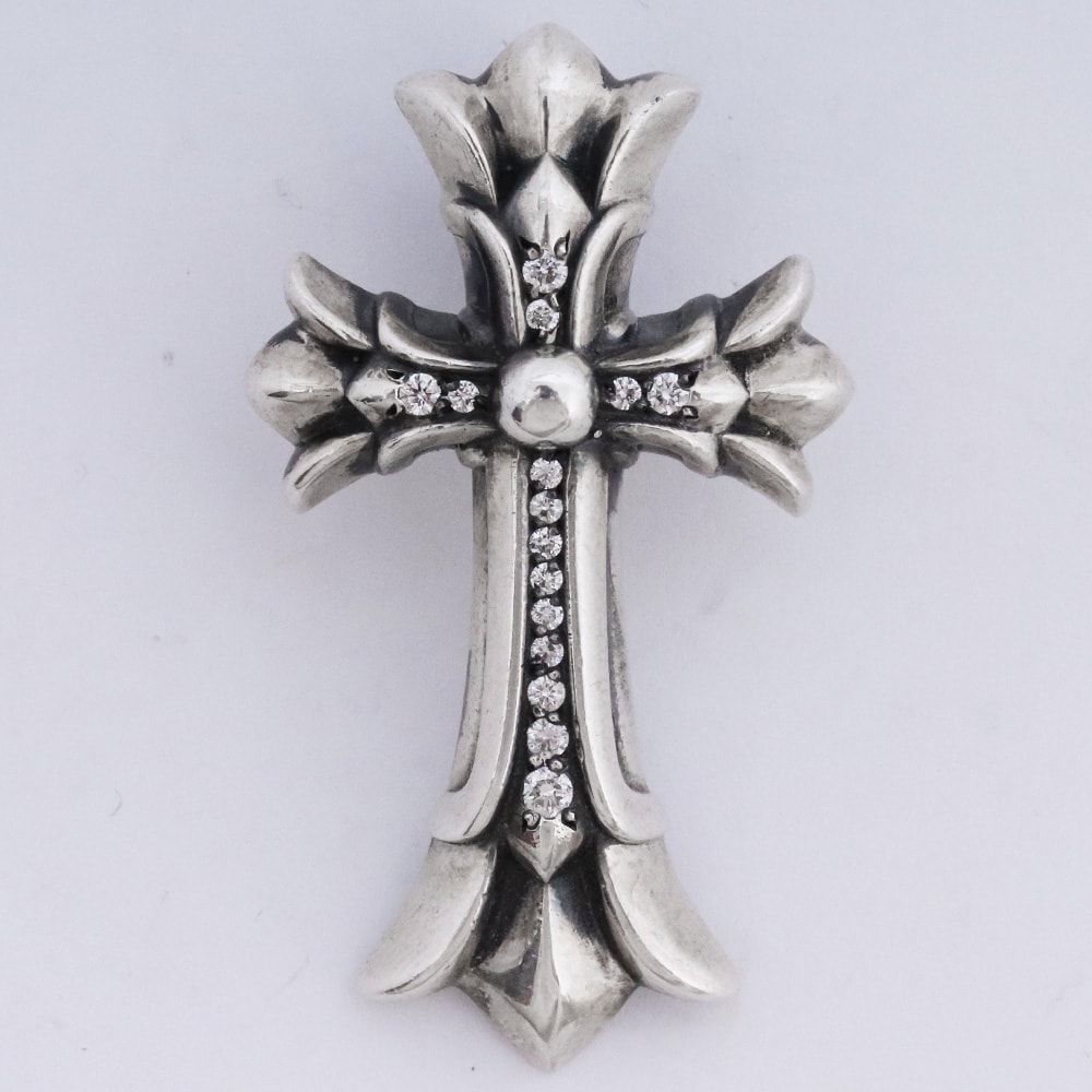 Chrome Hearts Double CH Cross Small Pave Diamond Pendant "Silver"