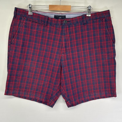 古着 トミーヒルフィガー TOMMY HILFIGER ショートパンツ ハーフパンツ チェック柄 チノパン ショーツ ワンポイントロゴ w42 レッド メンズ