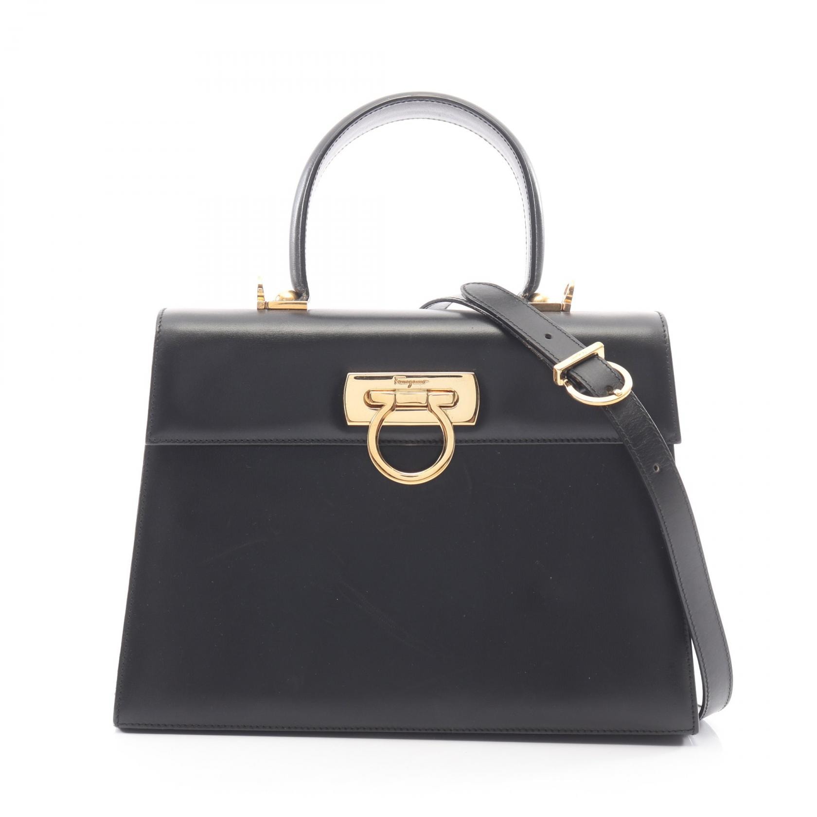 サルヴァトーレフェラガモ Salvatore Ferragamo ガンチーニ 2WAY ハンドバッグ バッグ レザー レディース ブラック系 21 2181 【中古】