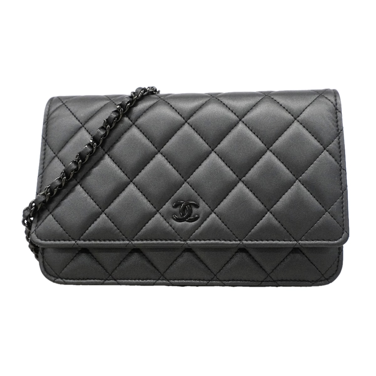 ★SALE【6hc2470】シャネル ショルダーウォレット マトラッセ チェーンショルダー ラムスキン ブラック【中古】レディース
